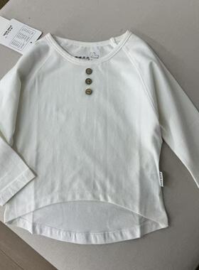 处理女童90码高棉质白色上衣长袖T恤