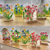 水波纹亚克力板手工diy郁金香彩绘玻璃画小夜灯材料包三八节礼物