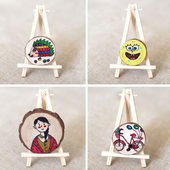 迷你画架展示架三脚架相框支架木头架DIY圆木年轮片三角架手机架