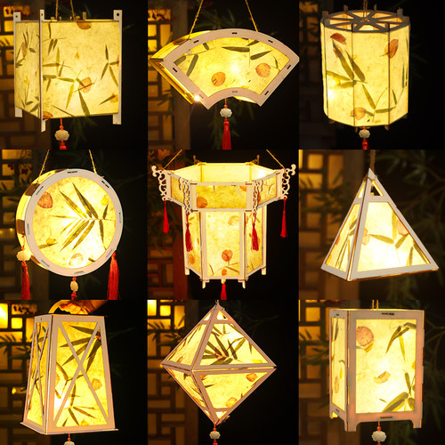 2026新款非遗花草纸灯笼手工diy材料包儿童手提宫灯元旦节花灯