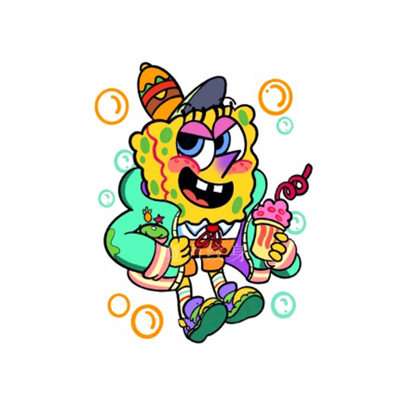 魔力 可爱卡通海绵宝宝纹身贴网红彩色饮料花臂仿真防水持久逼真