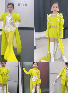 vk主题赛服女童走秀潮服绿色精灵西装套装儿童舞台演出服爆款礼服