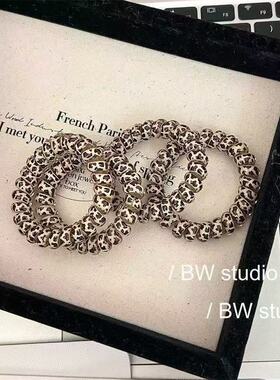 2025新款豹纹电话线头绳橡皮筋发圈女扎头发绳头饰高级感皮套发饰