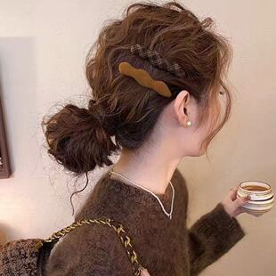 毛呢格纹波浪发夹女侧边夹前额碎发刘海夹子2026新款头饰高端发卡