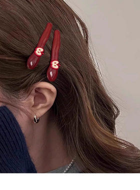 韩国可爱小苹果刘海发夹刘海发卡安可拉红高颜值侧边鸭嘴一字夹