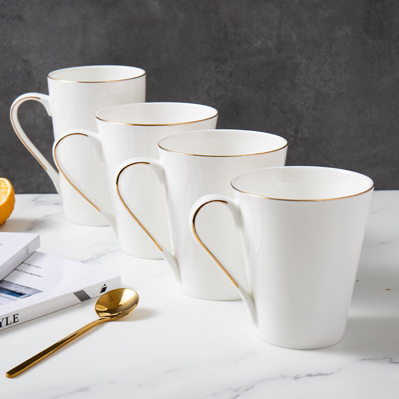 骨瓷简约欧式手工描金喝水马克杯
