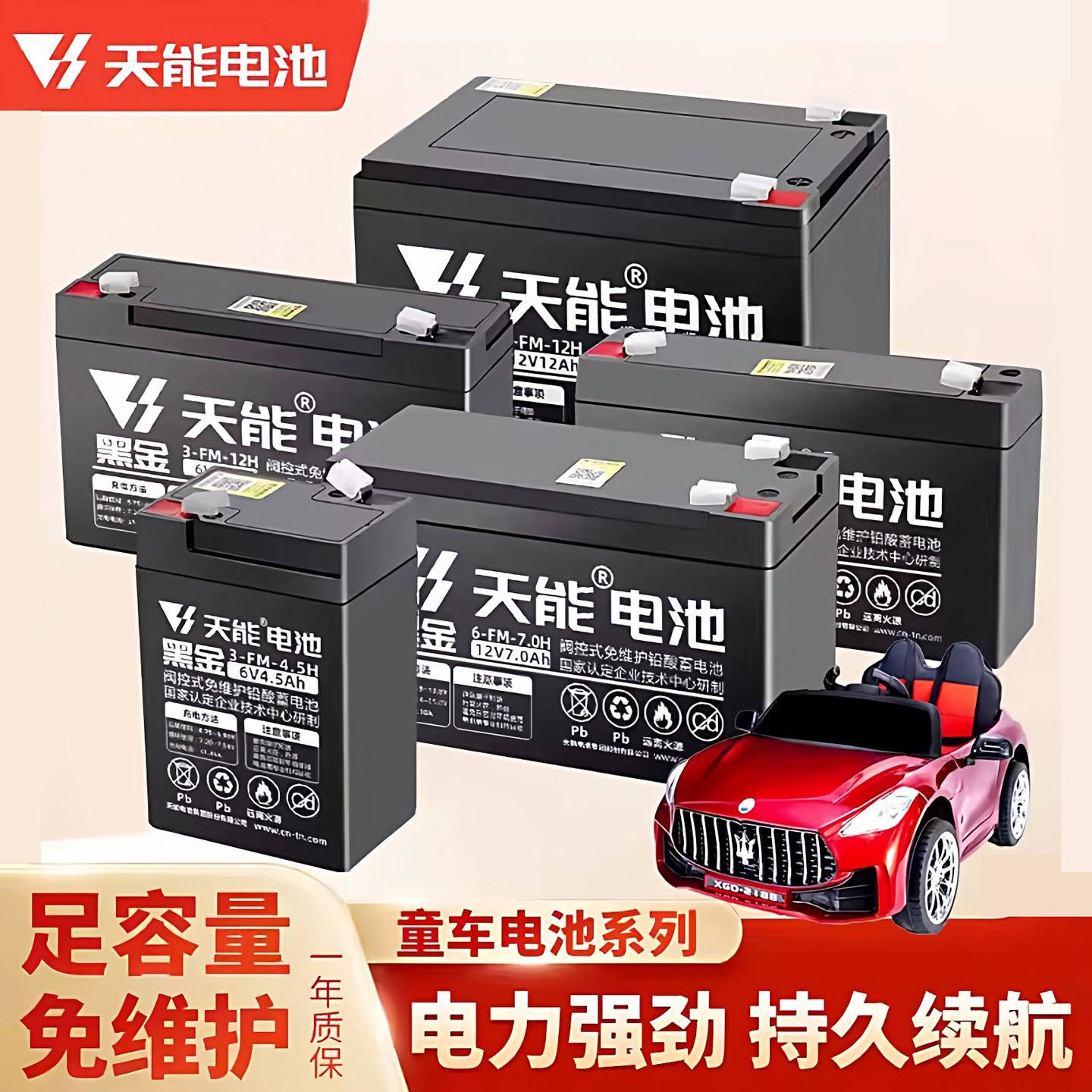 天能童车电池6伏儿童电动车12V伏玩具汽车摩托三轮车蓄电瓶充电器