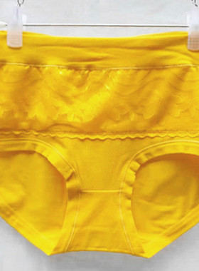 黄色内裤女莱卡棉大码三角裤中高腰金黄色本命年结婚喜庆大码考试