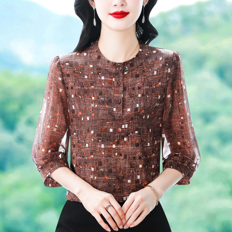 杭州高端衬衫女七分袖上衣夏季新款洋气中年妈妈装小衫宽松遮肚子
