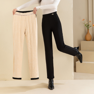 外穿高腰直筒休闲宽松中老年人羊绒保暖裤 羊毛棉裤 女加绒加厚冬季