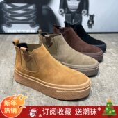 欧洲站秋冬男士 真皮马丁靴磨砂皮一脚蹬短靴休闲套脚英伦工装 靴男