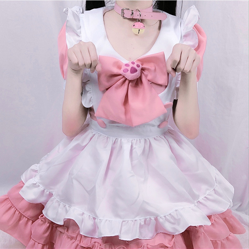 新款粉色猫爪蝴蝶结女佣女仆 爱丽丝cospay演出服 萌妹服装