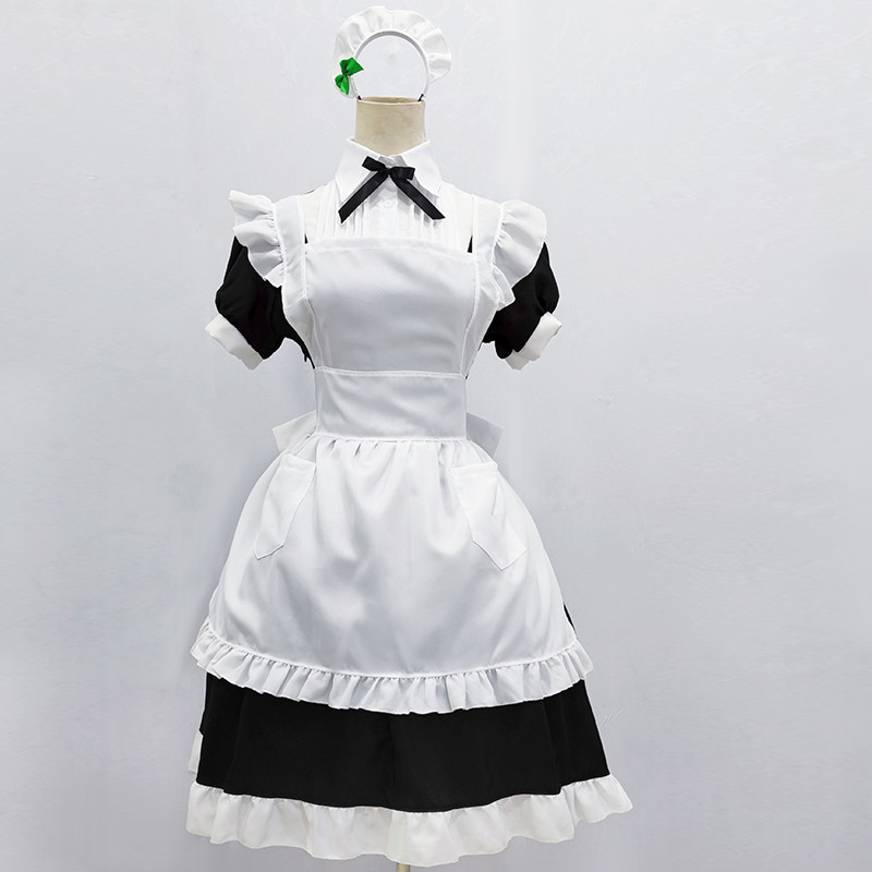 新款日系制服可爱连衣裙黑白传统女佣中长裙女仆装可爱女装cos服