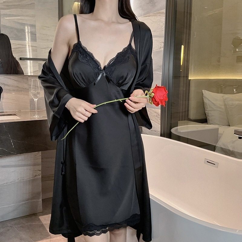 新款家居性感蕾丝睡衣少女夏季冰丝绸带胸垫吊带睡裙春秋睡袍套装,女士内衣/男士内衣/家居服,睡裙,淘宝优惠券,粉丝福利购,淘宝优惠卷