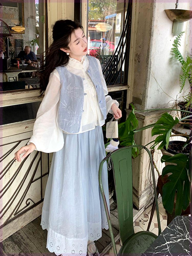 蓝色白月光 新中式国风套装女2时尚套装