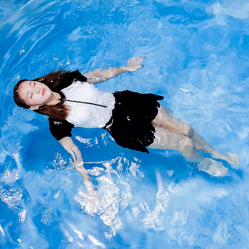 2025新款连体泳衣保守裙式女夏季游泳衣学生套装初中高中遮肚显瘦
