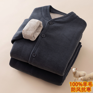 中老年人爸爸加绒加厚家居服爷爷棉衣棉裤 冬季 羊毛男保暖内衣套装