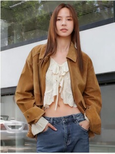 欧洲进口反绒皮羊皮复古老钱真皮皮衣夹克2025秋冬双星同款皮衣