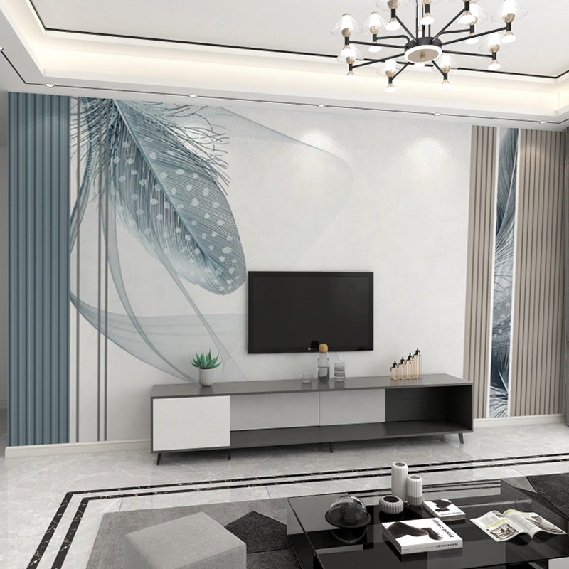 现代简约8d电视背景墙纸北欧轻奢客厅沙发卧室羽毛壁画影视墙布