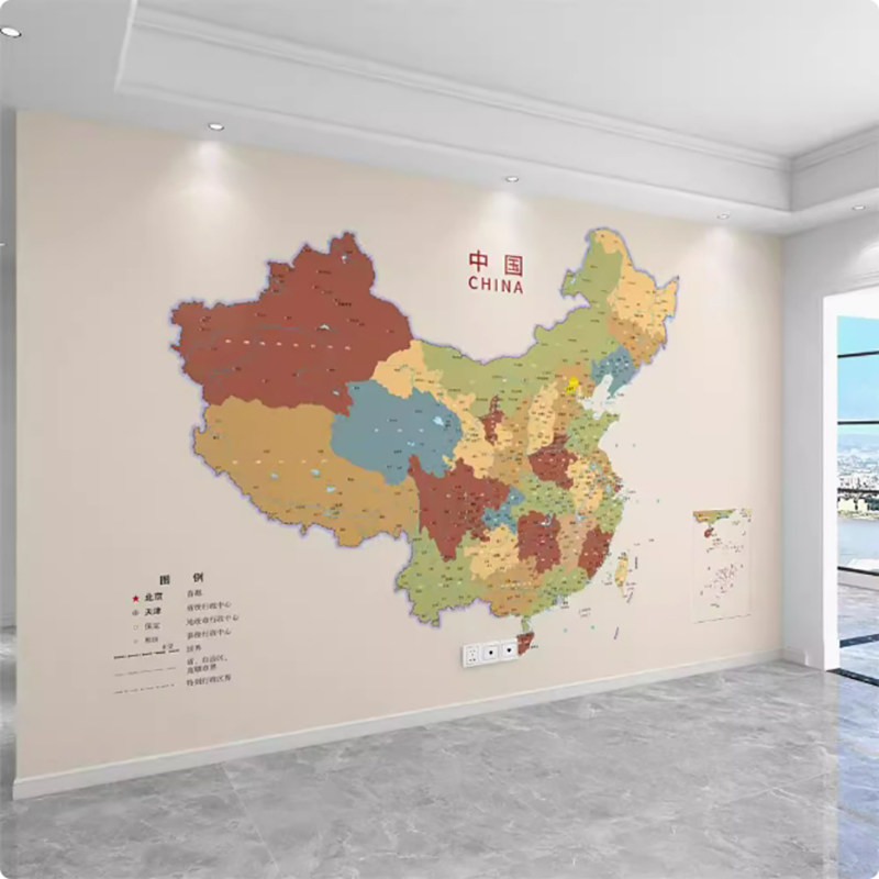 世界中国地图客厅沙发背景墙布儿童房卧室装饰壁布书房办公室墙纸