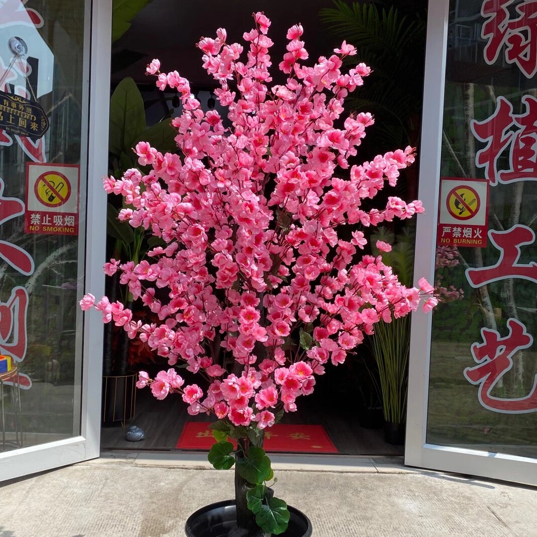 仿真桃花假树大型商场酒店装饰摆设落地绢花室内客厅转运桃花摆件