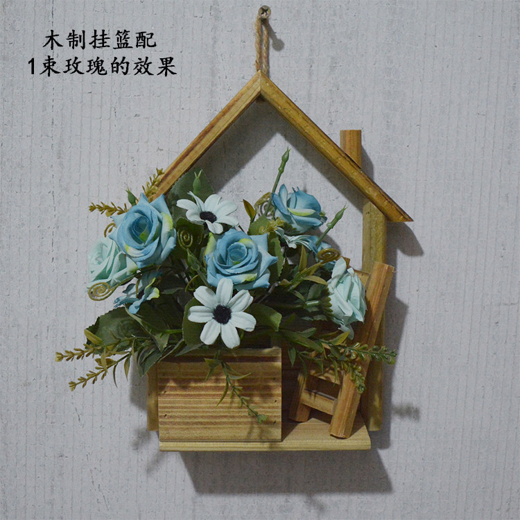 木制墙面挂篮花盆壁挂铁艺花篮藤编壁挂花器装饰假花草编藤编花艺