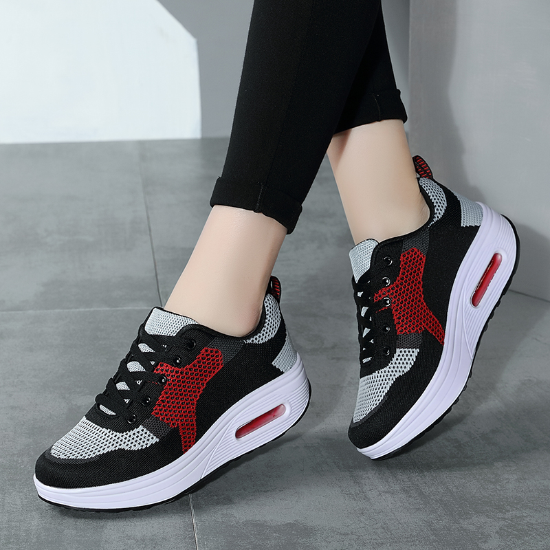 厚底春夏新款飞织中老年网面鞋