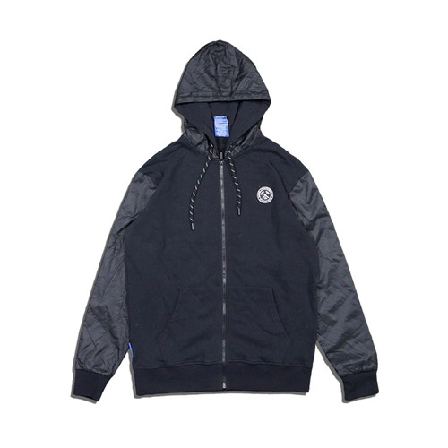 美潮街头拼料拉链开衫夹棉加厚保暖连帽卫衣