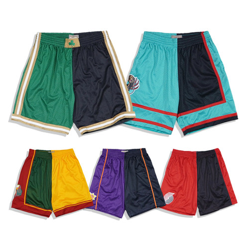 美潮街头 MITCHELL&NESS 球队联名限定阴阳拼色复古宽松篮球短裤