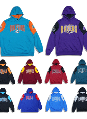 全刺绣！特价福利！美潮休闲NFL橄榄球拼色连帽抓绒宽松卫衣