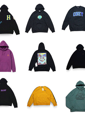 美潮滑板街头 OBEY X HUF 男女休闲宽松廓形抓绒连帽卫衣
