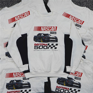 美潮街头休闲汽车主题字母刺绣印花拼色宽松廓形圆领套头卫衣