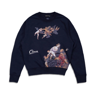 正宗美潮设计师 CHOSEN 街头宗教风休闲圆领毛圈宽松套头卫衣