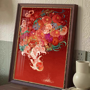 鸿运锦鲤钻石画2025新款 饰贴钻画十字绣满钻带框贴画 客厅高级感装