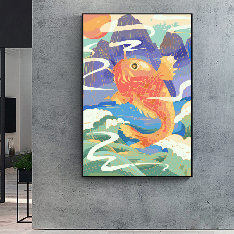 青馥diy数字油彩画填色手工锦鲤画定制涂色填充客厅卧室装饰画