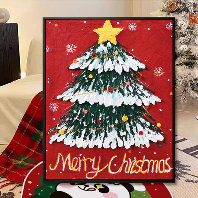 圣诞节手工石英砂丙烯肌理画diy