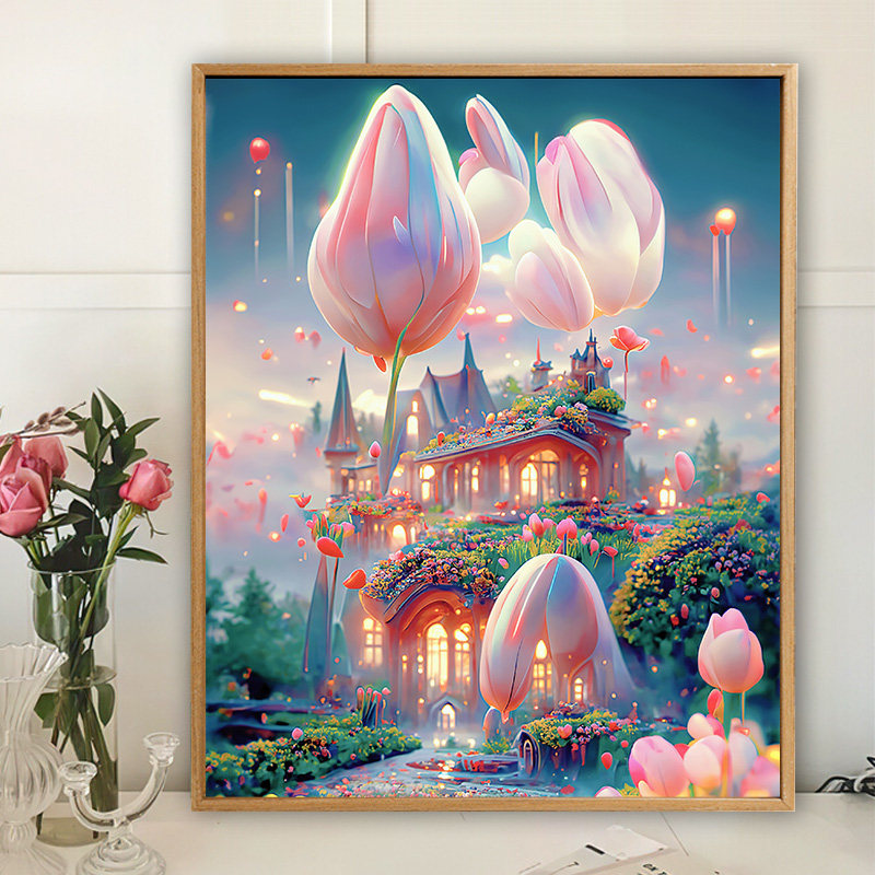 梦幻城堡diy数字油画手工手绘画画填色丙烯油彩画高级感填充涂色