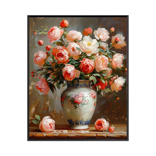 瓶中花 复古花卉数字油画diy手绘画画填色高级感涂色涂色油彩画