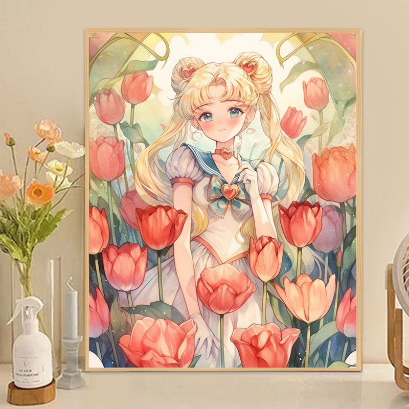 美少女战士 画画填色diy数字油画手绘丙烯油彩涂色填充唯美装饰画