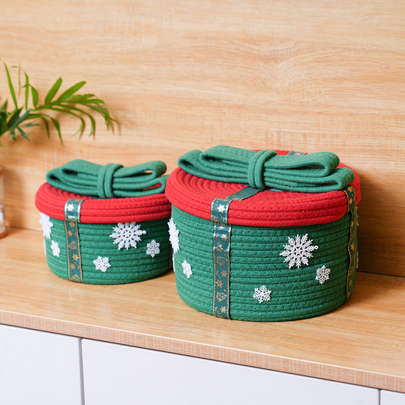圣诞礼物盒带盖棉线收纳筐零食玩具置物筐ins客厅茶几桌面收纳盒,收纳整理,收纳筐,淘宝优惠券,粉丝福利购,淘宝优惠卷
