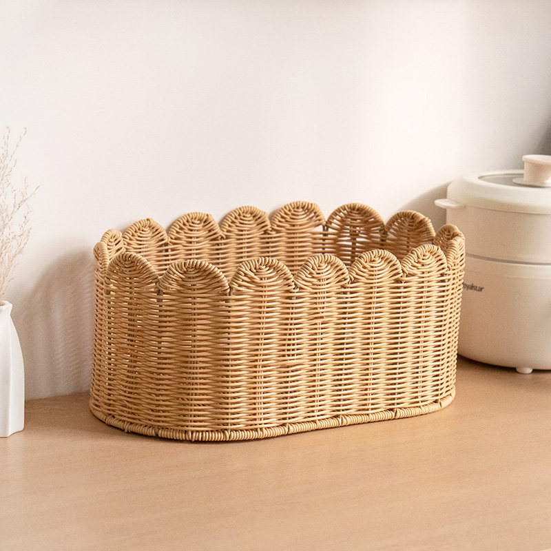 宜然家居仿腾编织椭圆花边收纳筐