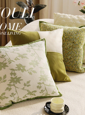 百搭绿色奶油风抱枕套复古法式感客厅沙发靠枕靠背床上靠垫