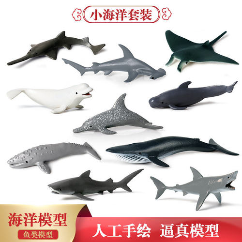 仿真海洋实心动物模型儿童智慧认知玩具鲨鱼鲸鱼巨齿鲨虎鲨大白鲨