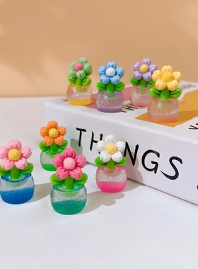 可爱3d立体仿真夜光花朵盆栽 diy奶油胶微缩桌面小摆件装饰品配件