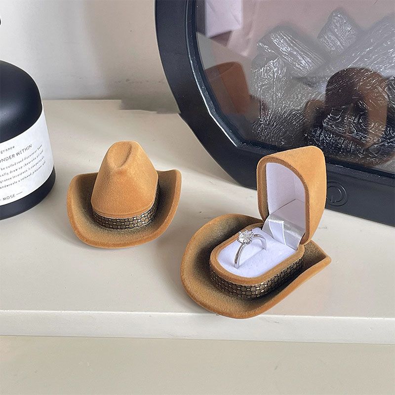 胡迪先生帽子戒指盒情人节纪念日送女友植绒高级首饰盒