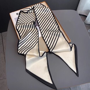 飘带绑包 夏季 黑白条纹2025新款 高级感长条形小丝巾女细窄搭配衬衫