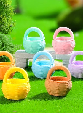 迷你仿真藤编筐彩色花篮树脂小摆件微景观造景装饰品diy饰品配件