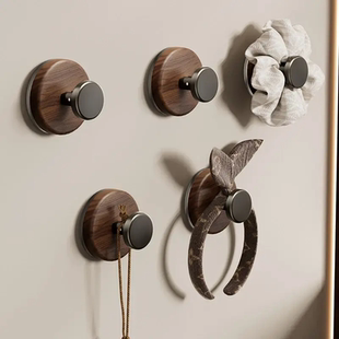 中古风胡桃木挂钩真空吸盘免打孔厨房卫生间入户进门后玄关挂衣服