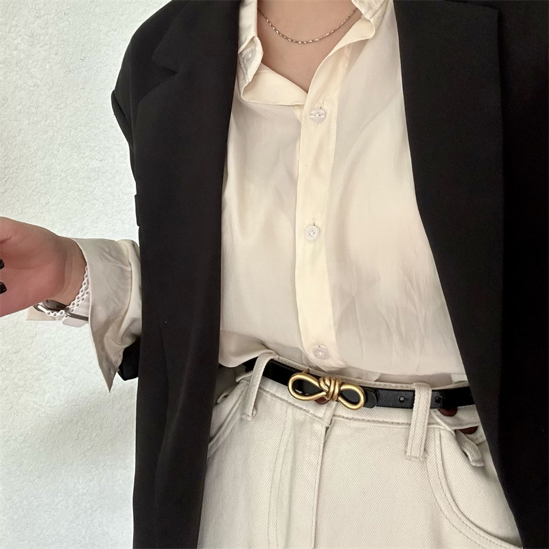 简约腰带蝴蝶结复古高级感黑色配饰裙子衬衫女款收腰皮带时尚百搭图片