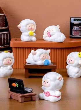 微景观创意可爱动物小羊公仔园艺造景装饰品娃屋车载桌面迷你摆件